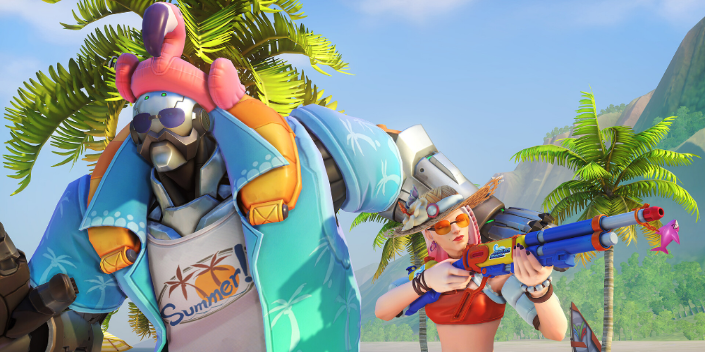 An image of the hero Ashe from Overwatch 2 with the Poolside skin equipped