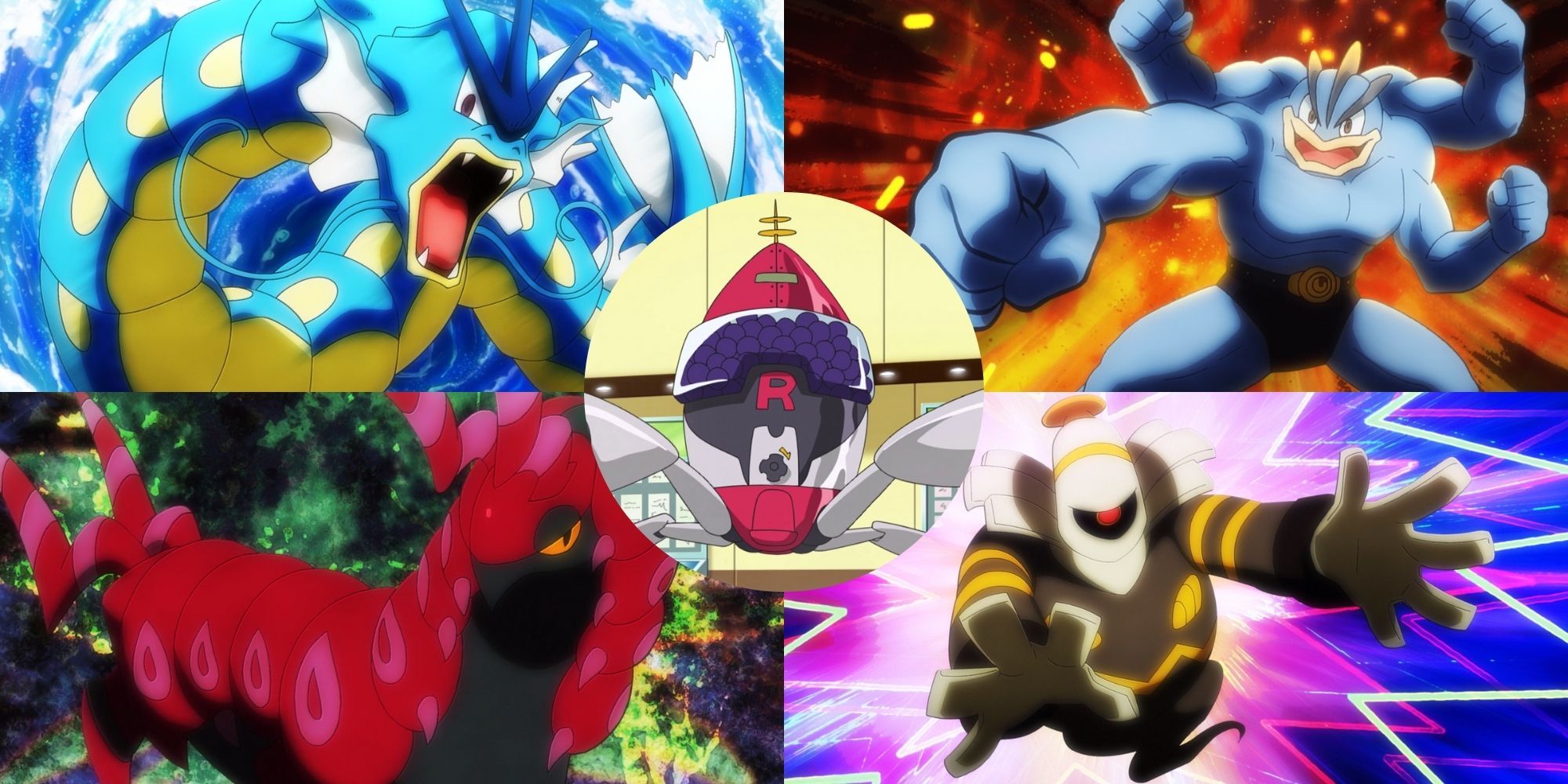 A bunch of powerful Pokemon from the Rocket Prize Master, Gyarados, Machamp, Scolipede and Dusknoir.