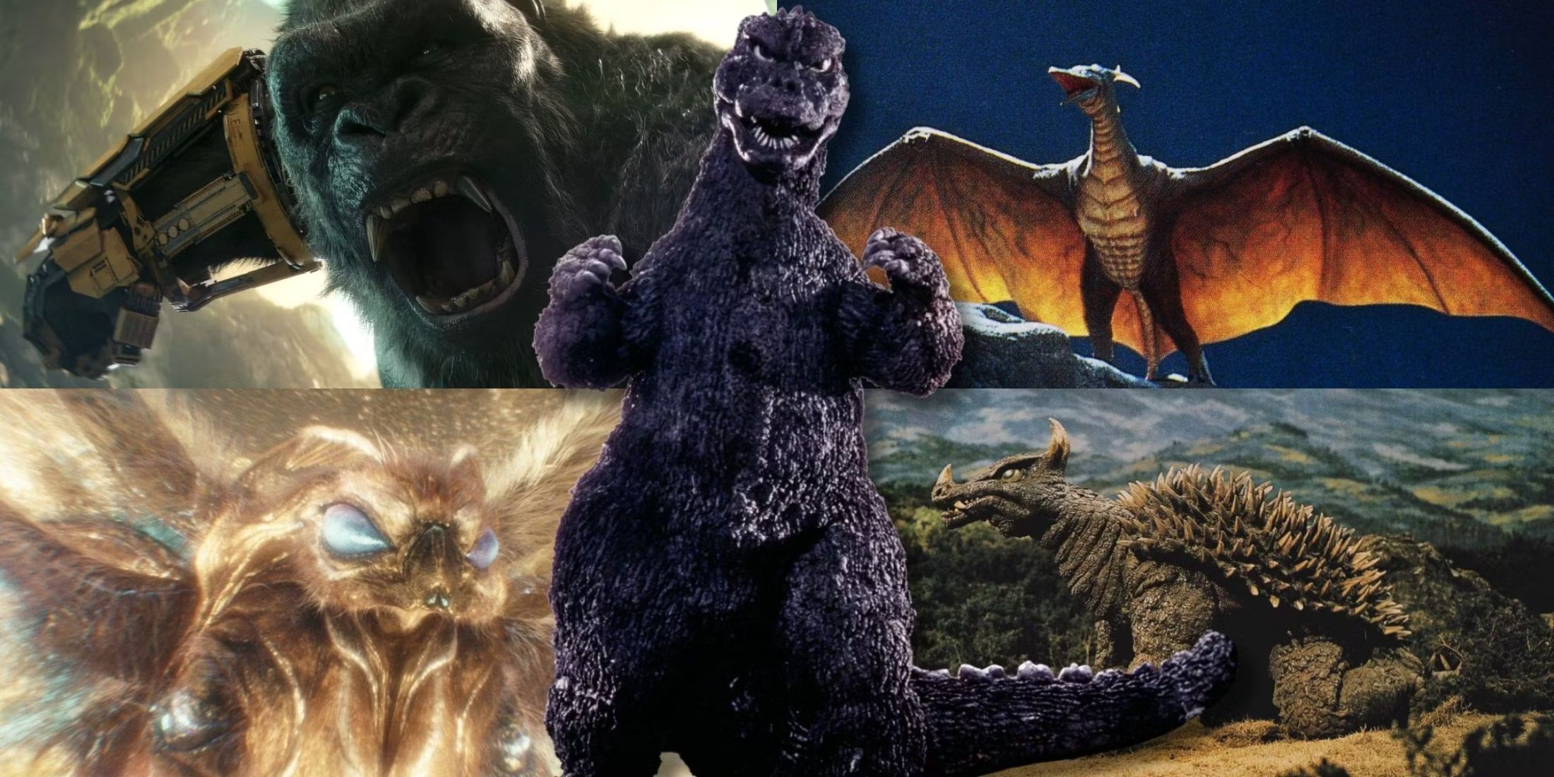 A collage of Godzilla alongside some of his most trustworthy friends & allies - Kong, Rodan, Mothra and Anguirus