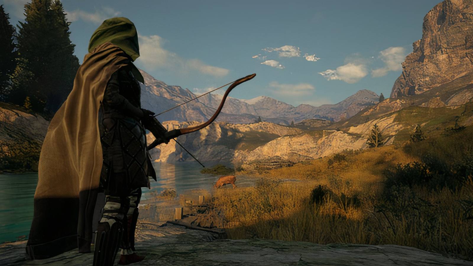 A player holding a bow in Pax Dei