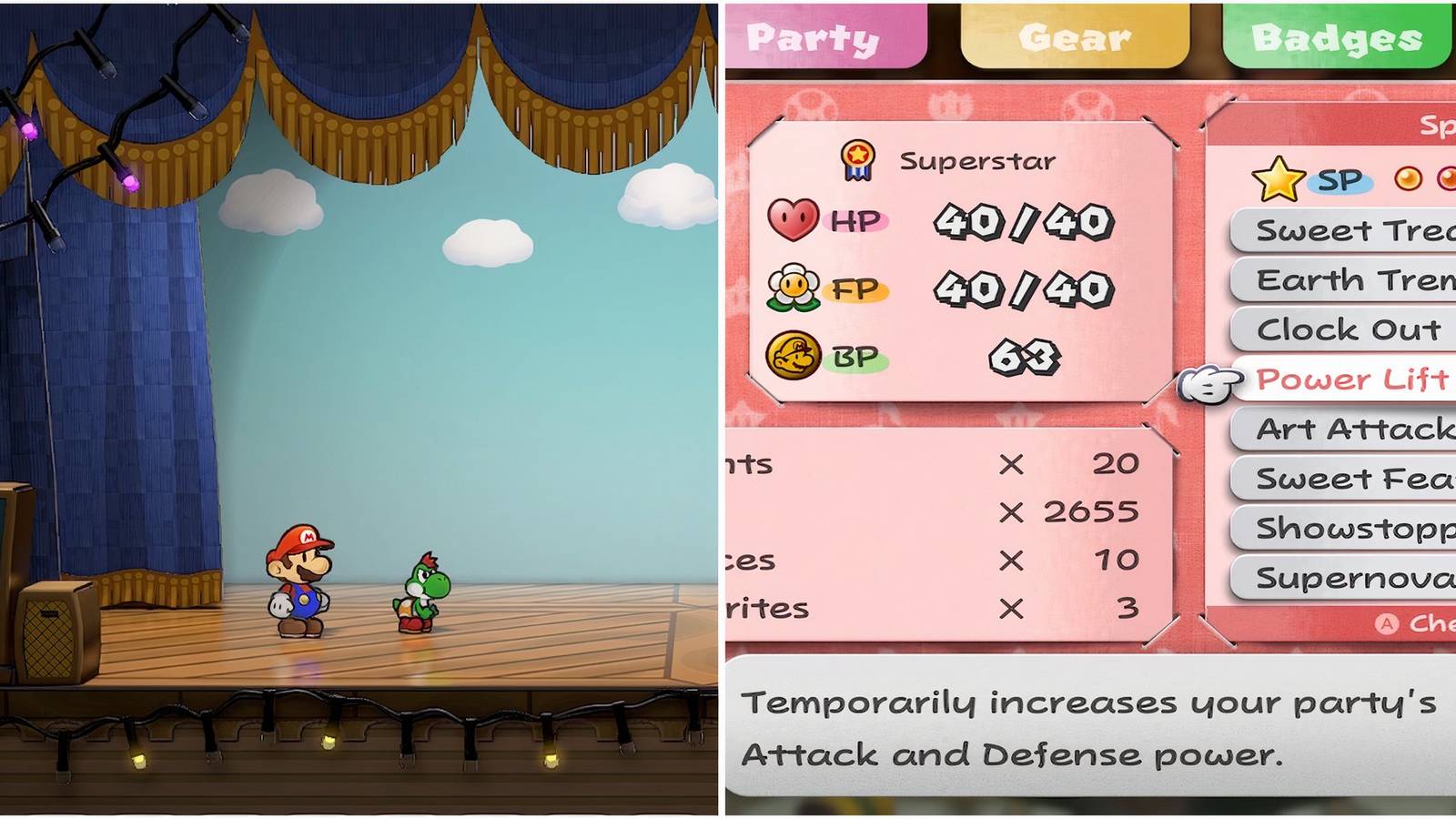 A practice battle and Power Lift ability in Paper Mario The Thousand-Year Door