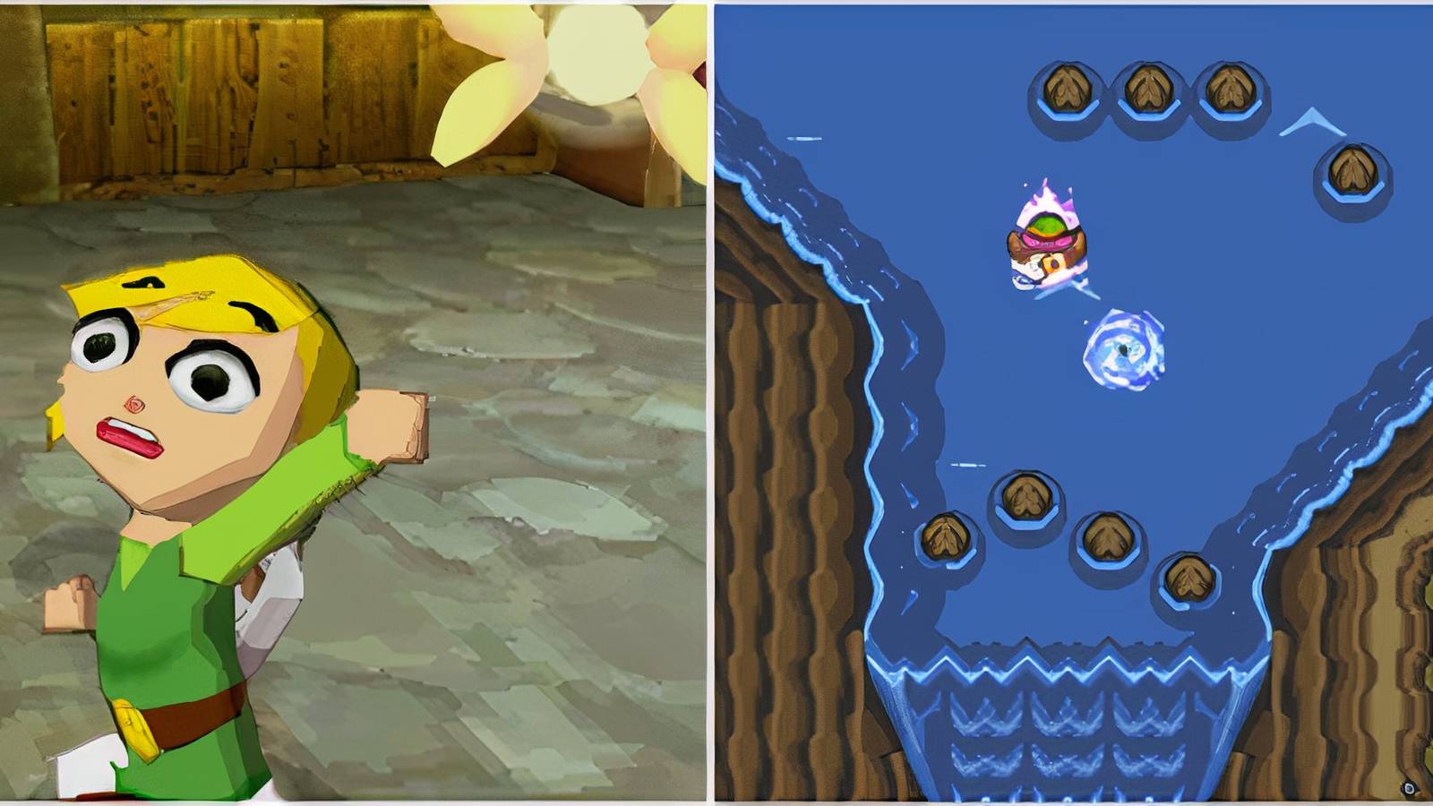 A scene featuring characters in The Legend of Zelda Phantom Hourglass and Swimming in The Legend of Zelda A Link to the Past