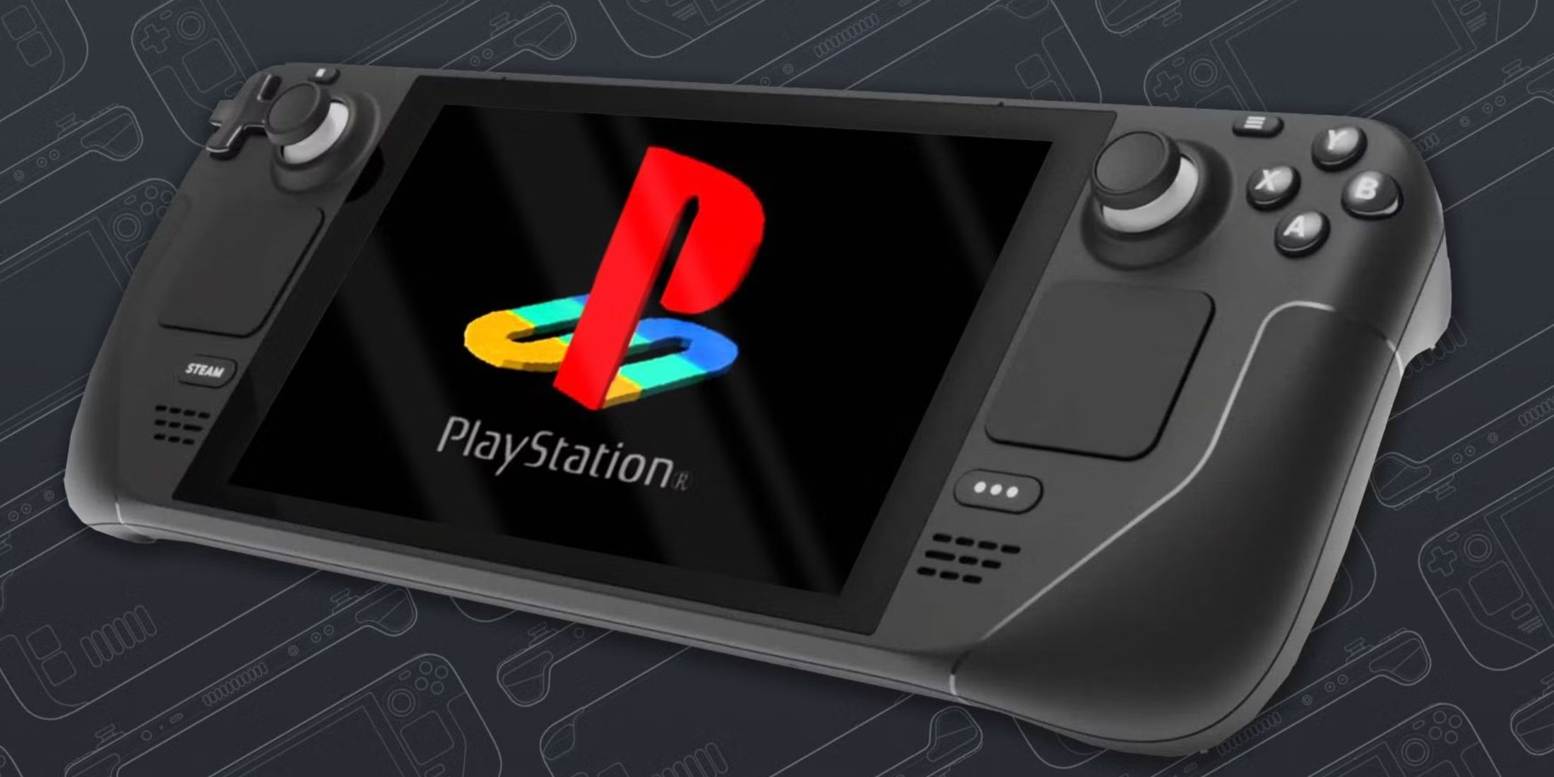 A Steam Deck with a PlayStation 1 logo on the screen