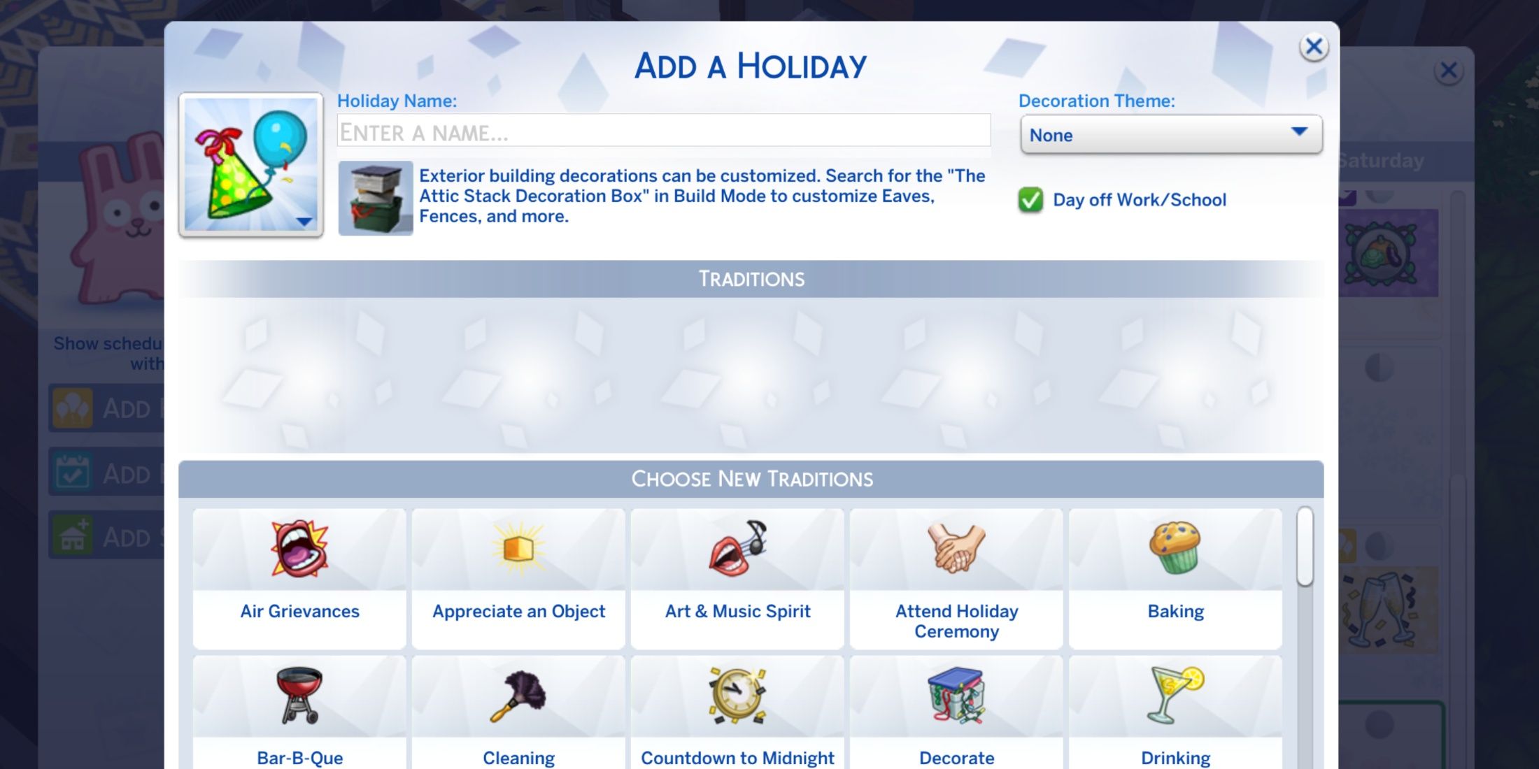 how to create a holiday in the sims 4