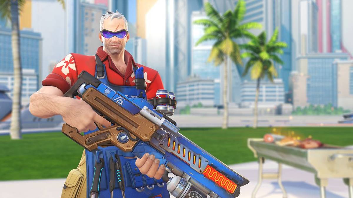 An image of the hero Soldier 76 from Overwatch 2 with the Grillmaster 76 skin equipped