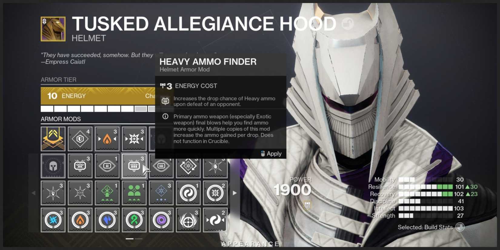 Heavy Ammo Finder Mod in Helmet in Destiny 2