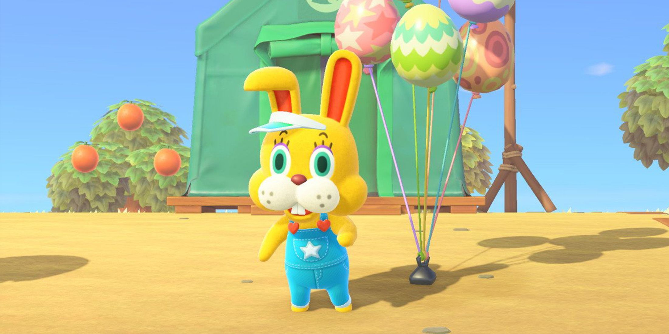 A Rabbit villager with balloons in Animal Crossing