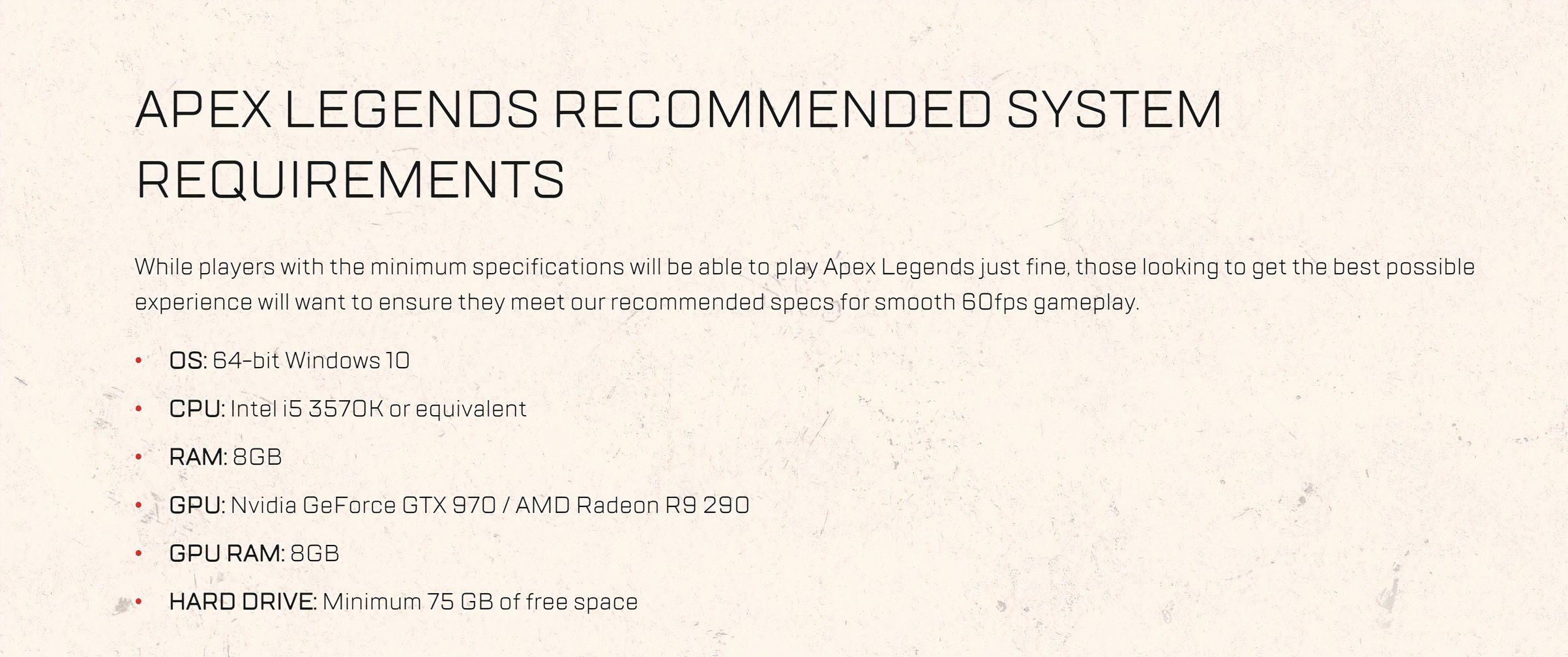 Apex Legends Recommended Requirements