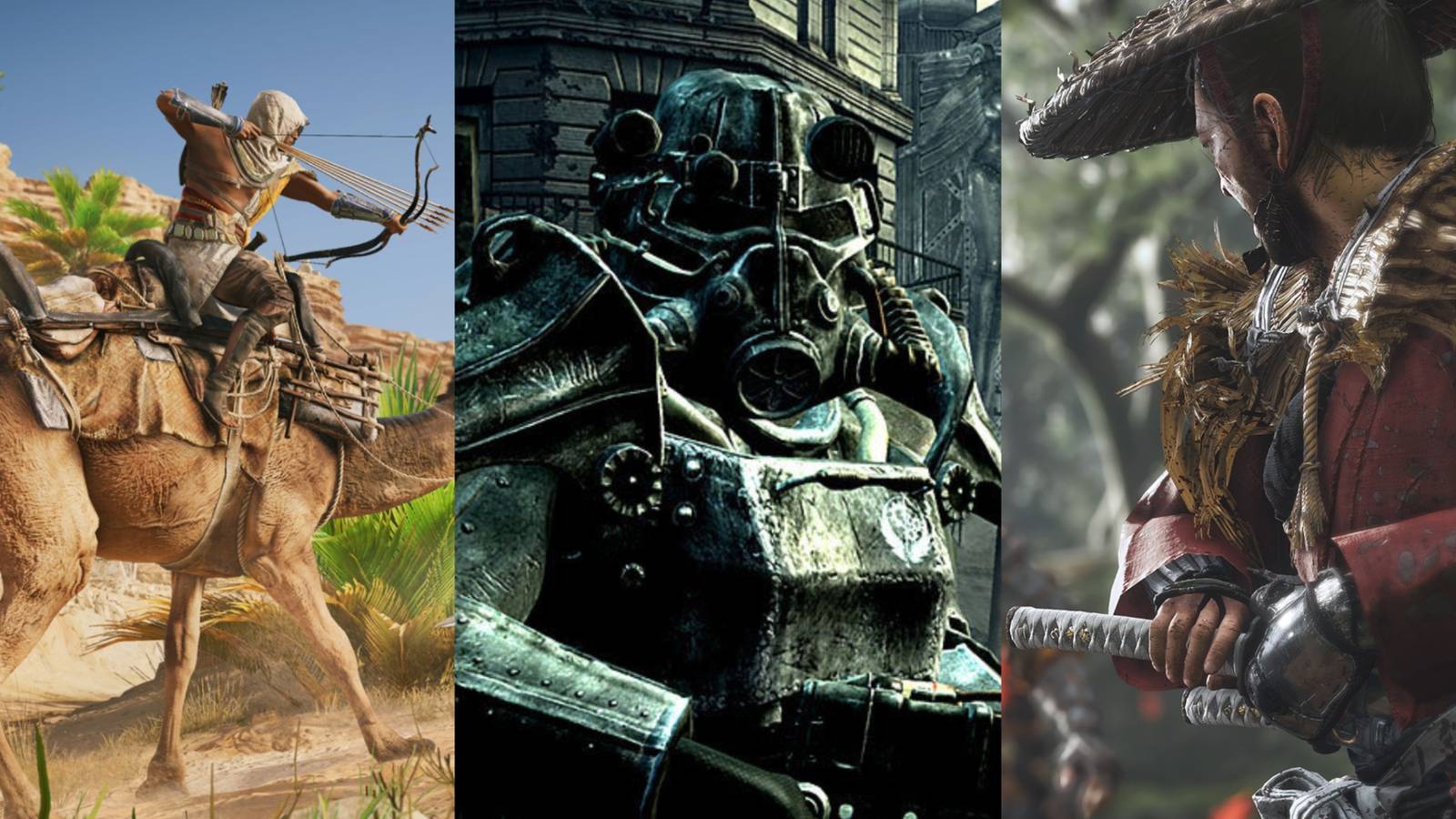 Assassins Creed Origins, Fallout 3 and Ghost of Tsushima