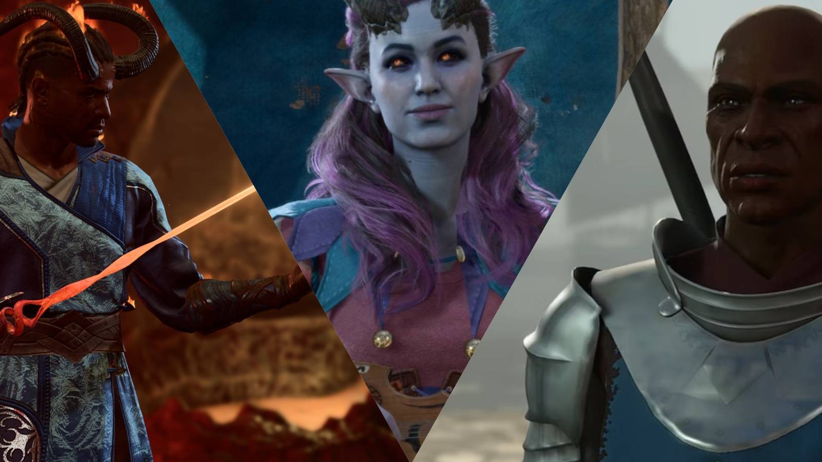 Baldur's Gate 3 collage with Wyll, Alfira, and Duke Ravengard