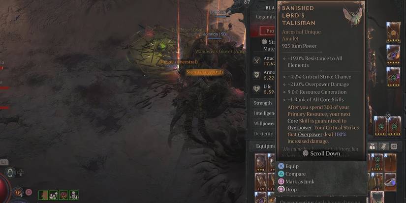 Banished Lord's Talisman Diablo 4 loot and stats
