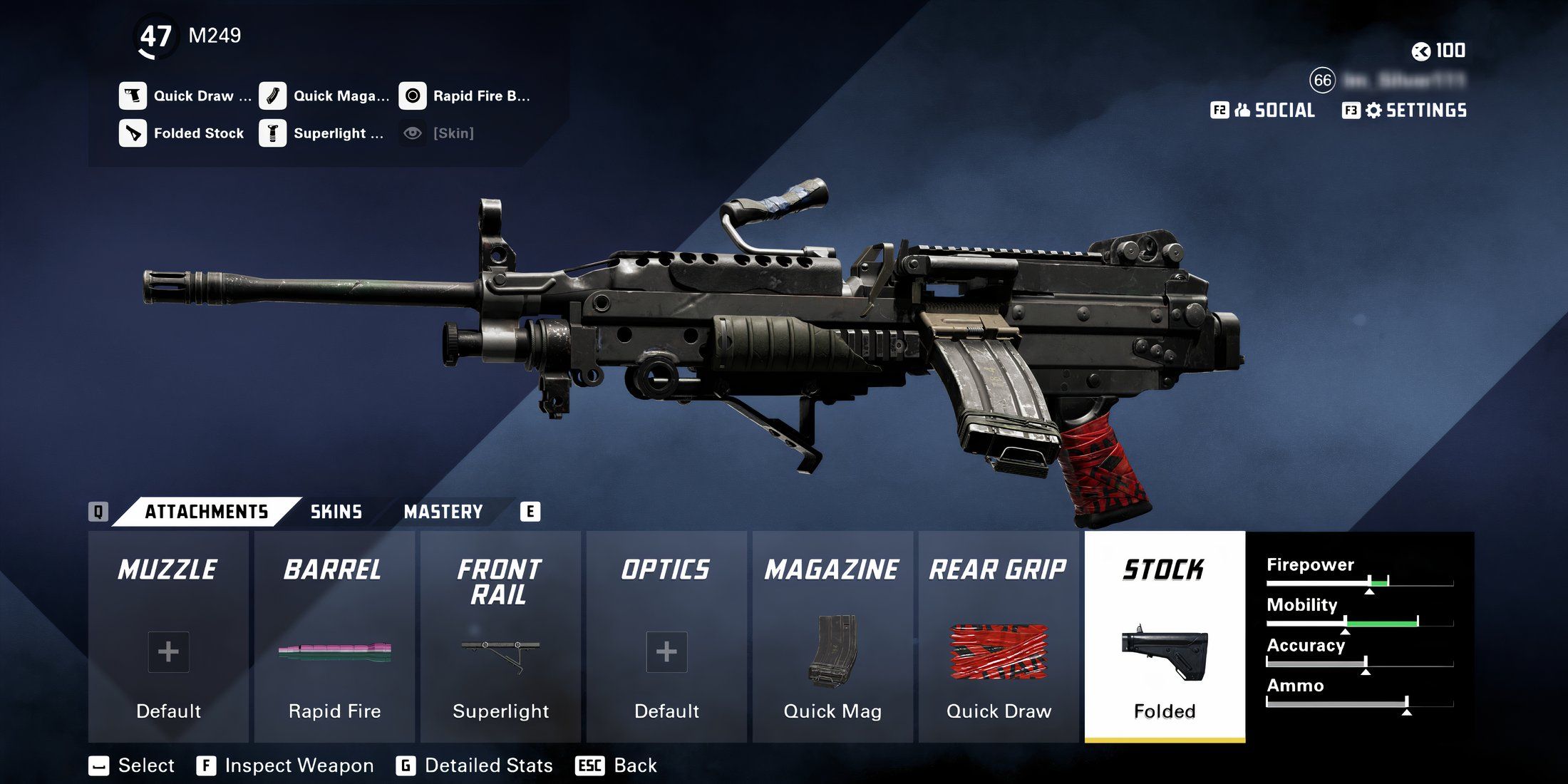 Screenshot showcasing the best close-range loadout for the M249 in XDefiant
