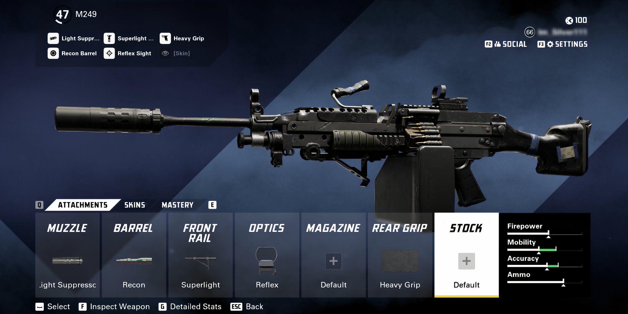Screenshot showcasing a great M249 early game build in XDefiant