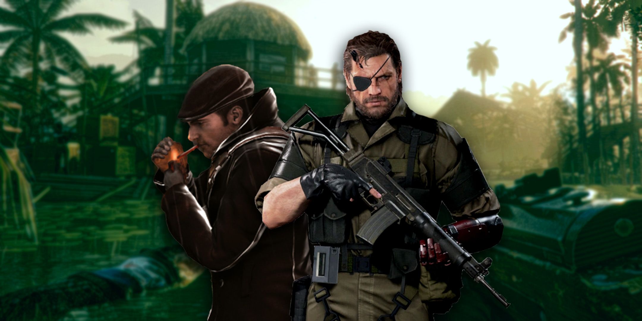 Venom Snake and the Saboteur protagonist standing in Far Cry wilderness