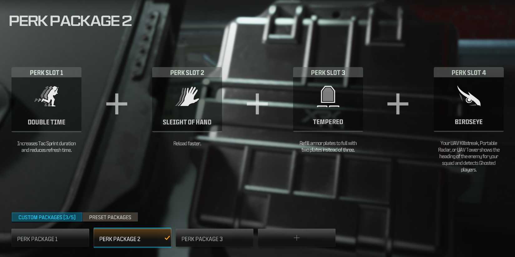 Screenshot showcasing the best Perk Package for the JAK Scimitar FJX Horus loadout for Warzone 