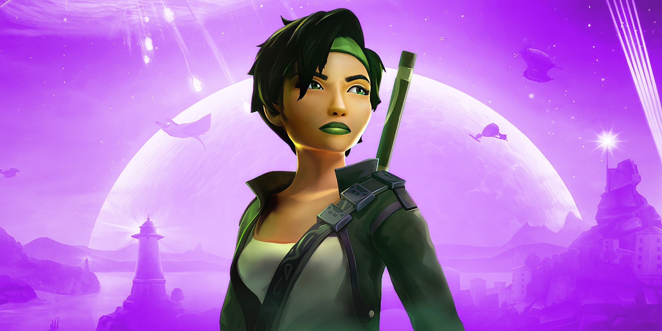 Beyond Good and Evil upscaled Jade on purple background edit