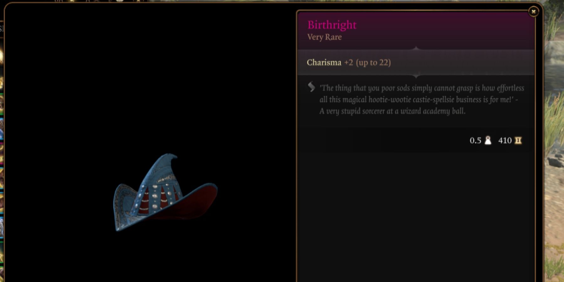 BG3 Birthright in-game item menu description
