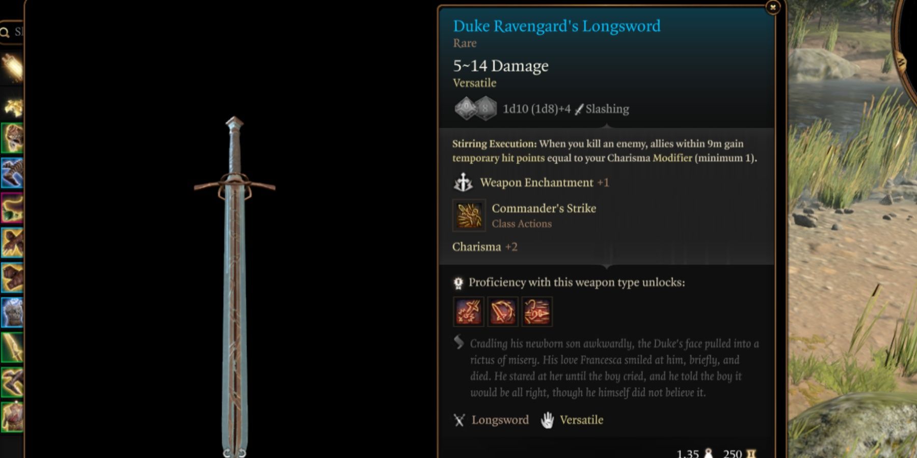 BG3 Duke Ravengard's Longsword in-game item menu description