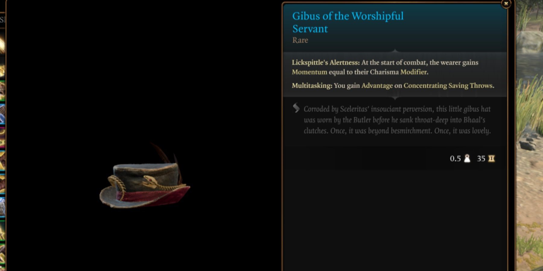 BG3 Gibus of the Worshipful Servant in-game item menu description