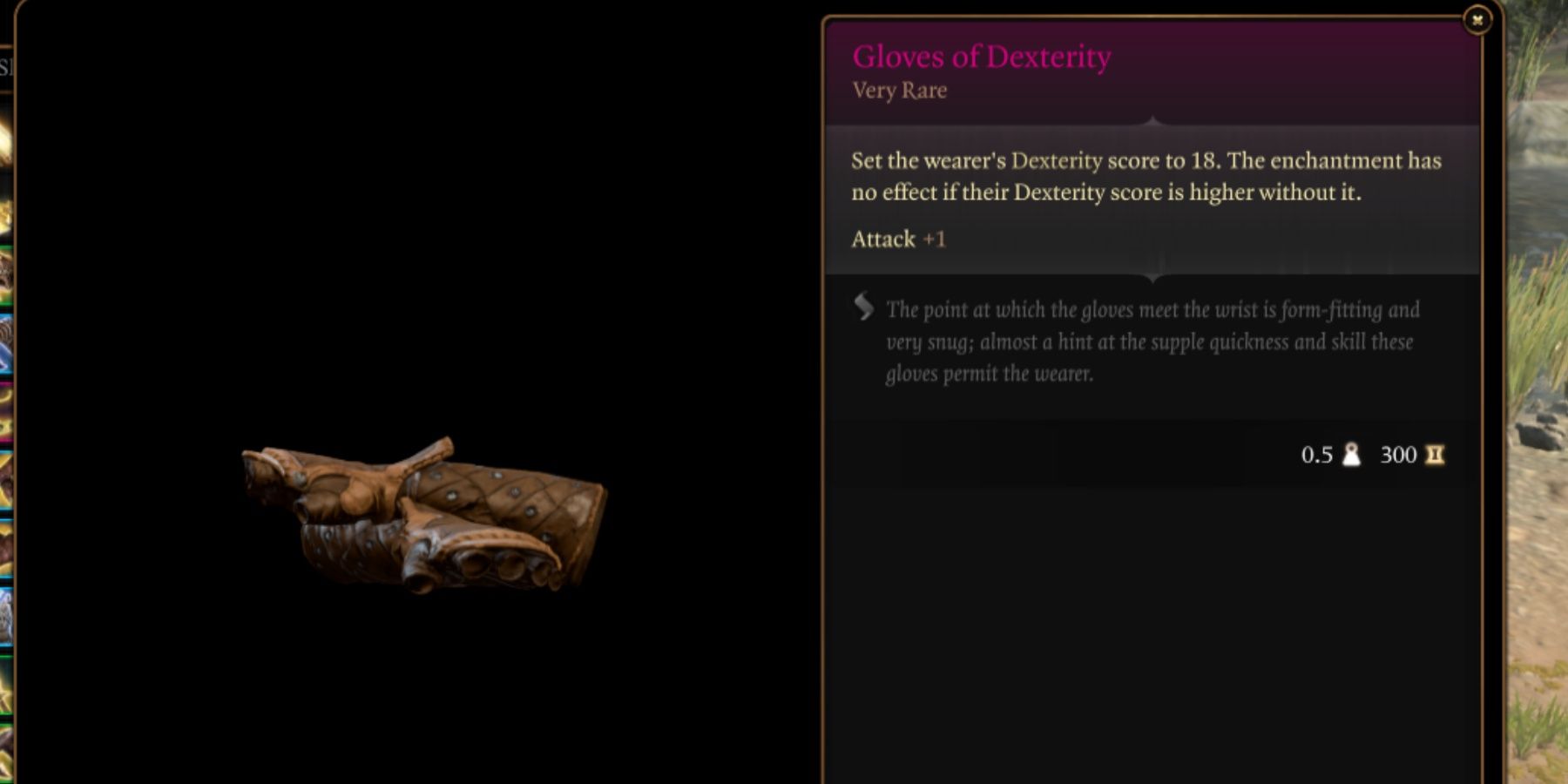 BG3 Gloves of Dexterity in-game item menu description
