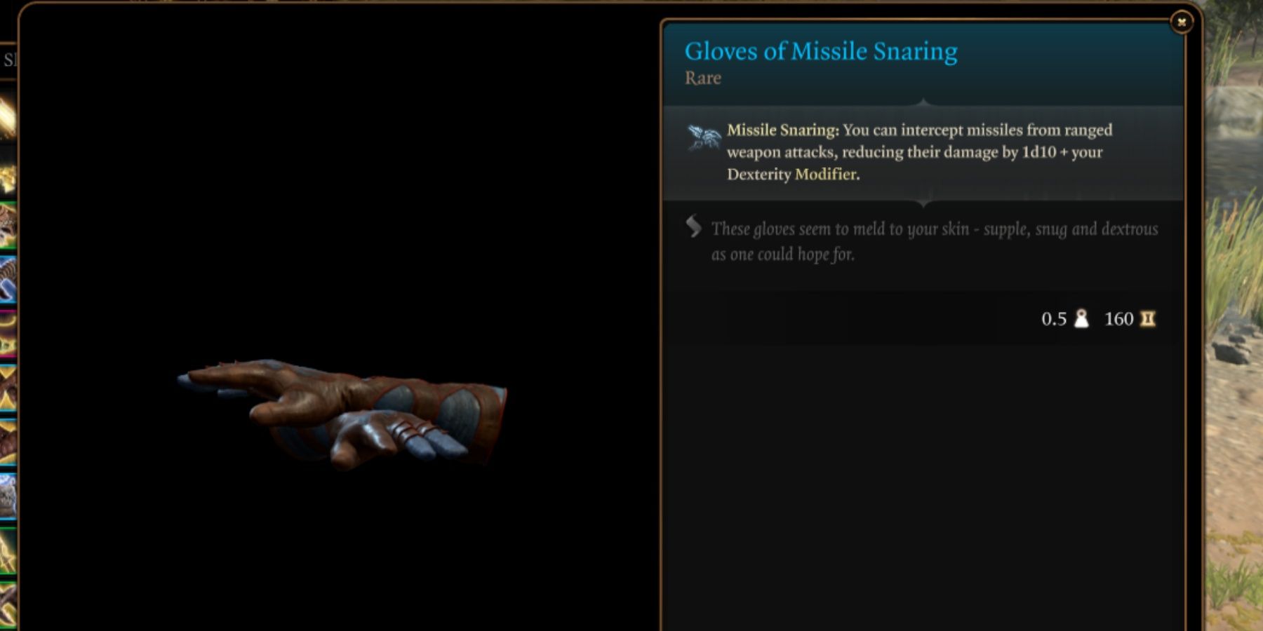 BG3 Gloves of Missile Snaring in-game item menu description