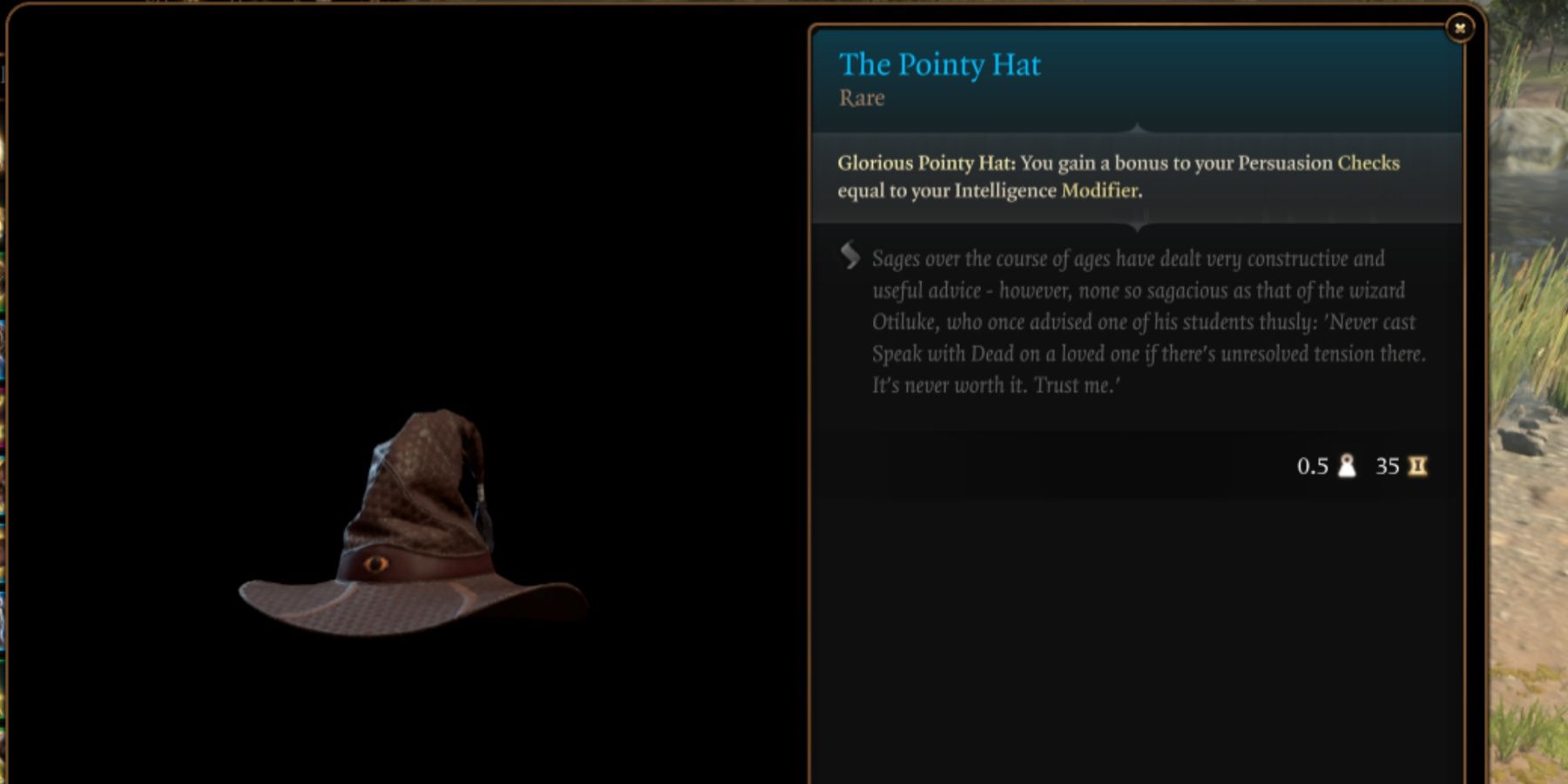 BG3 The Pointy Hat in-game item description menu