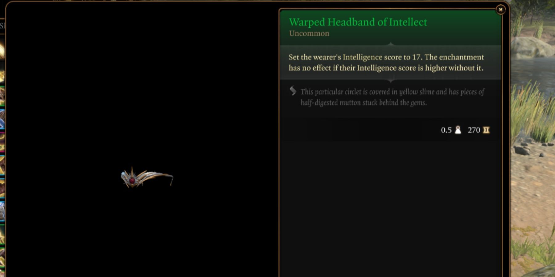 BG3 Warped Headband of Intellect in-game item description menu