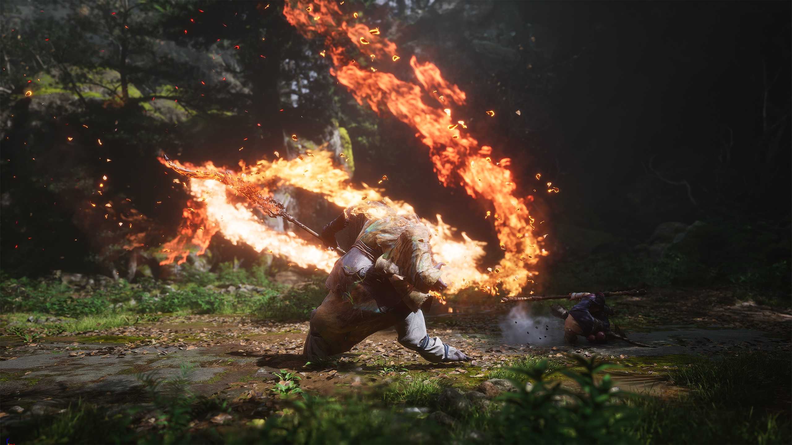 black myth wukong screenshot dodging fire staff boss