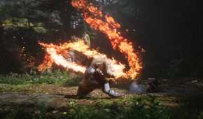 black myth wukong screenshot dodging fire staff boss