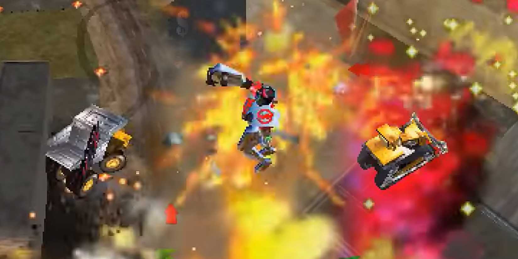 Blast Corps destruction arcade game earn points by destroying buildings