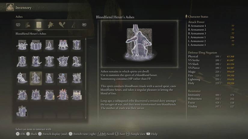 Bloodfiend Hexer's Spirit Ashes– Summon Cost & Tips