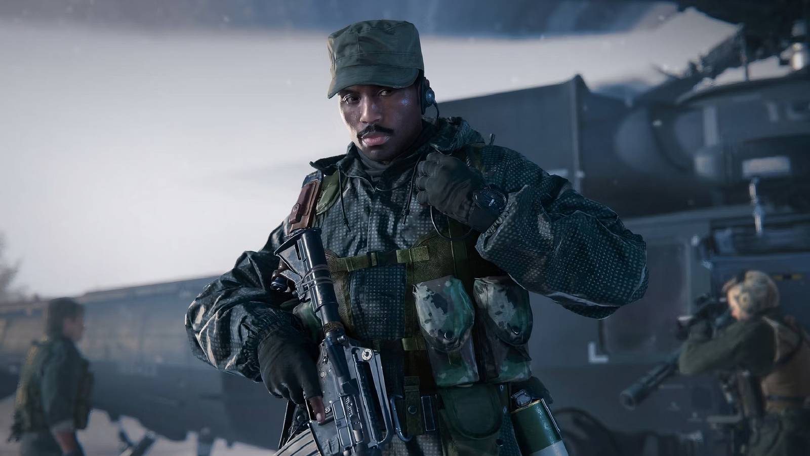 Call of Duty: Black Ops 6 operator in winter military gear, holding a rifle