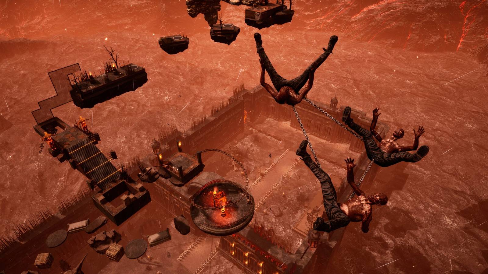 Few players falling from the top in Chained Together.