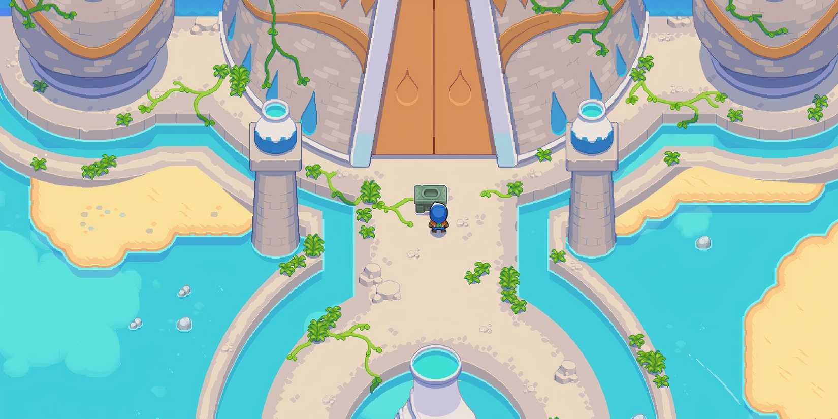 character of Moonstone Island standing in front of a building