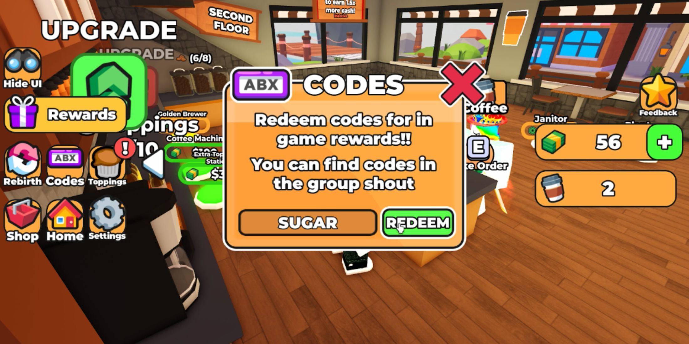Coffee Shop Tycoon: the codes tab