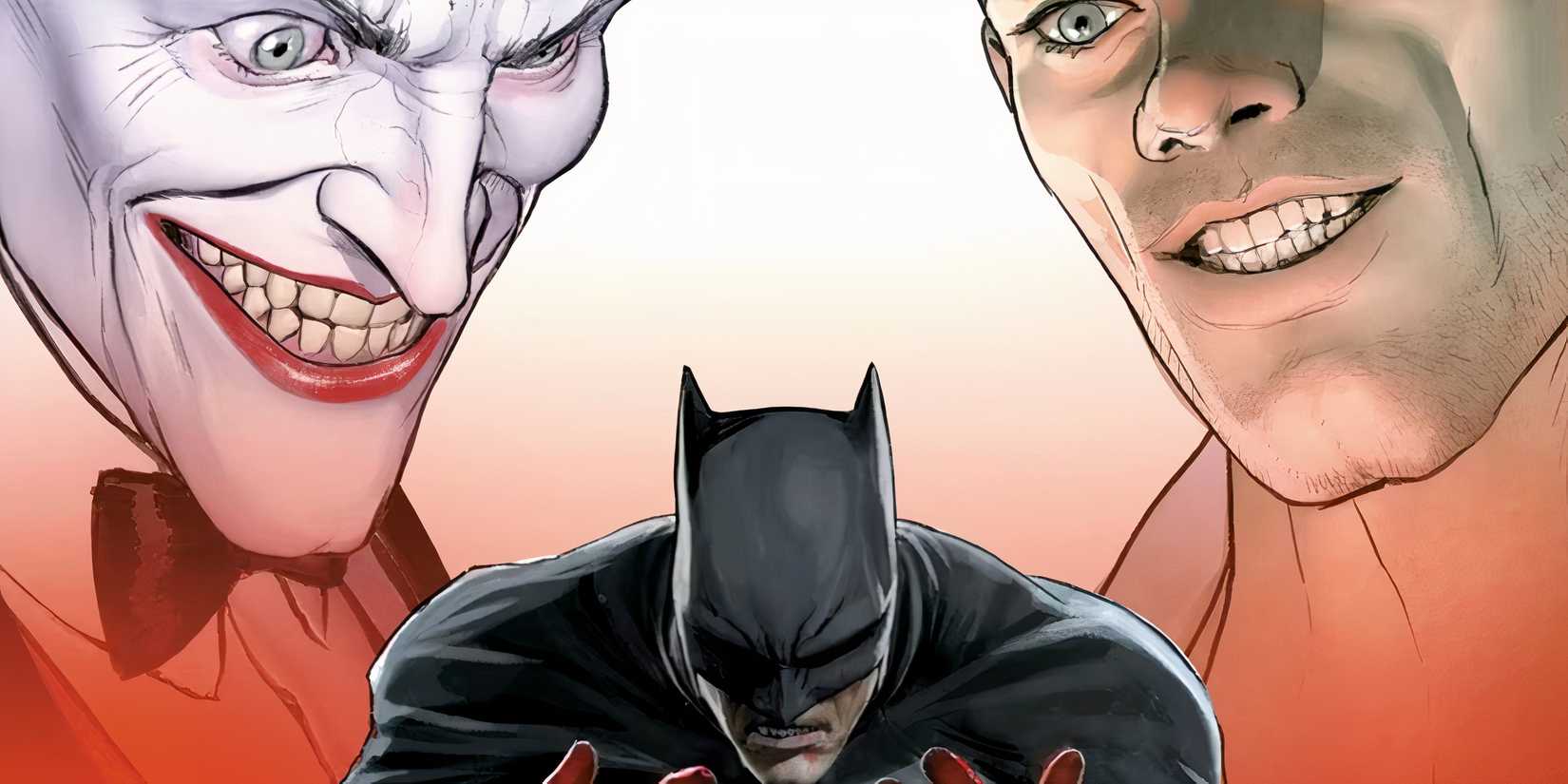 The Joker (left), Batman (middle), and The Riddler (right)