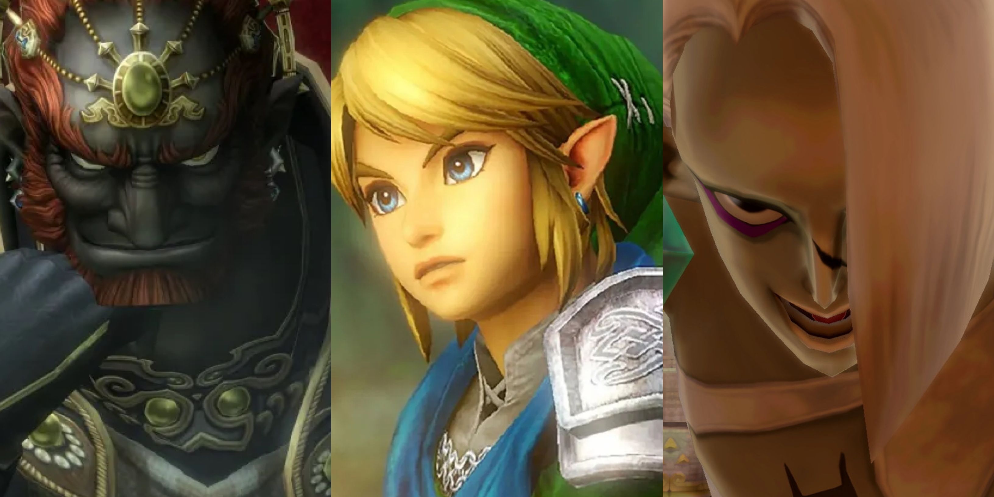 Ganondorf (left), Link (middle), and Ghirahim (right)