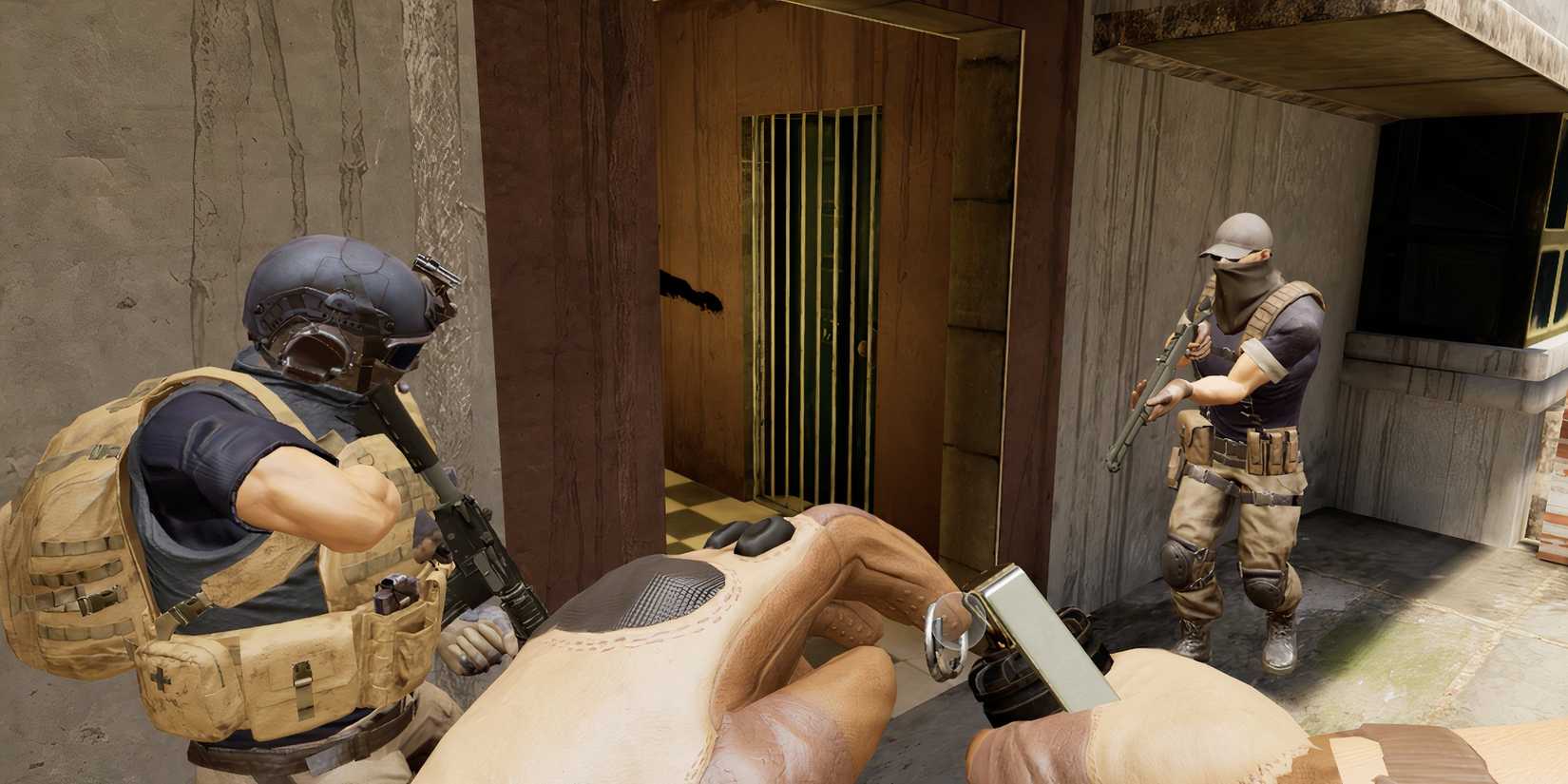 contractors VR game squad breaching with grenade