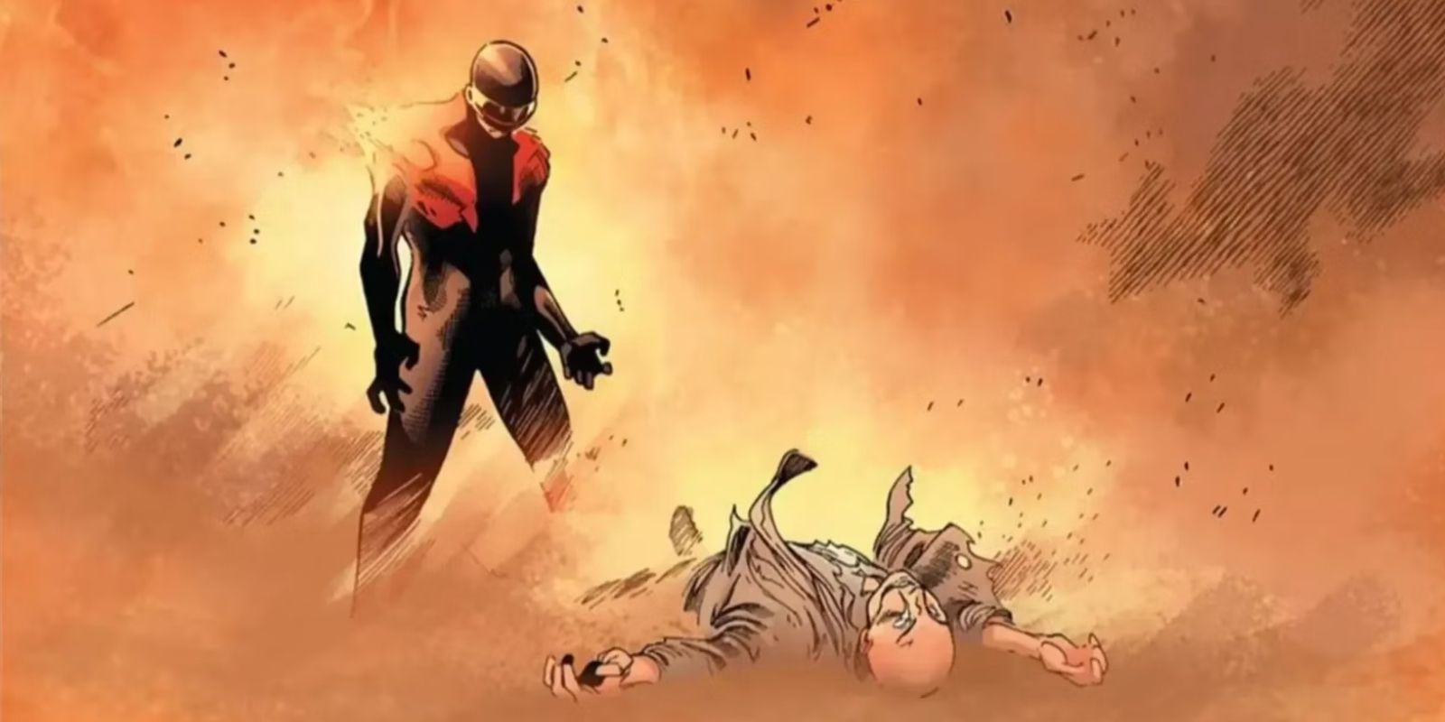 Cyclops standing over Xavier's body in Avengers Vs. X-Men