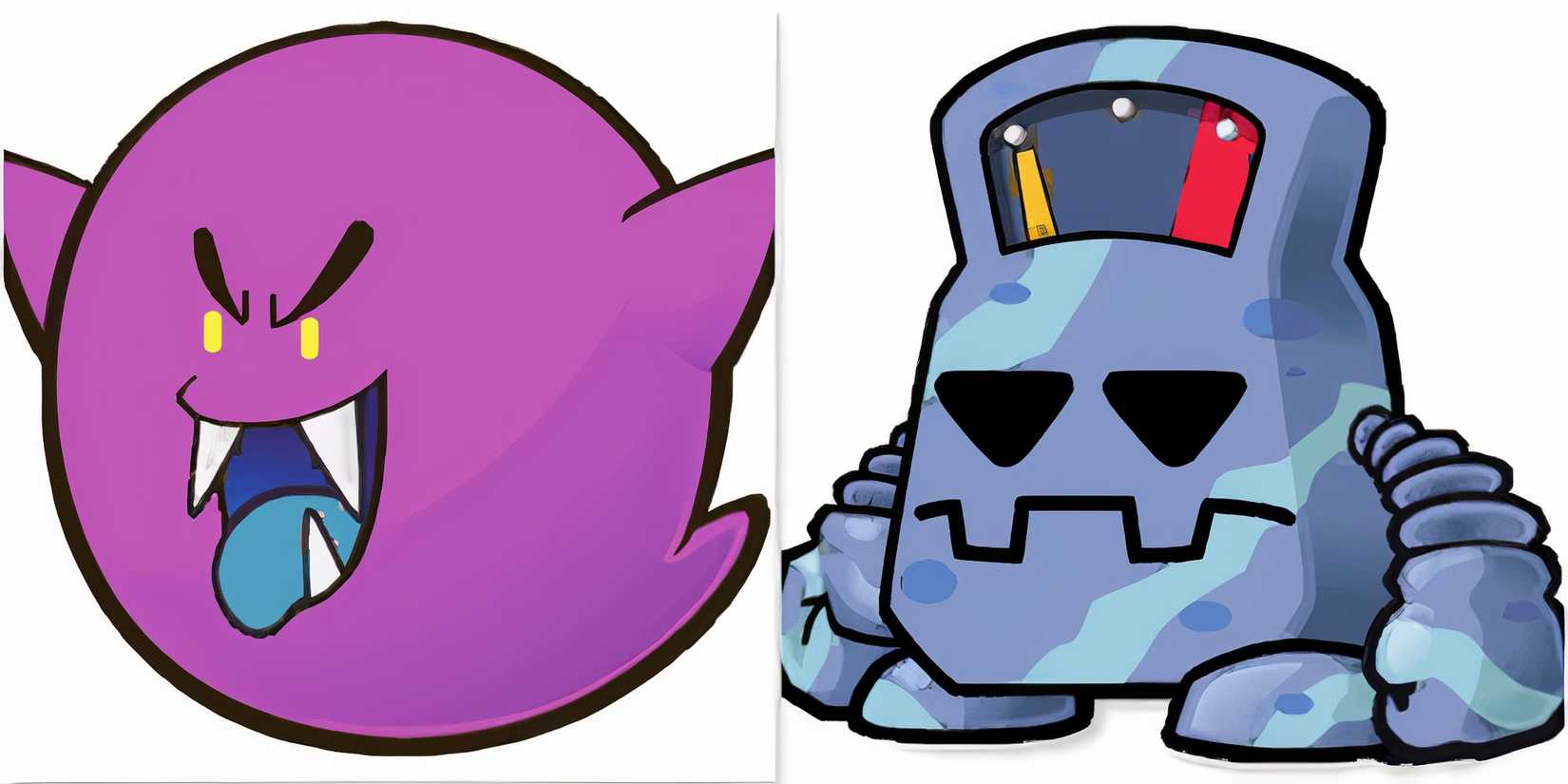 Dark Atomic Boo and random robot enemy in Paper Mario The Thousand-Year Door