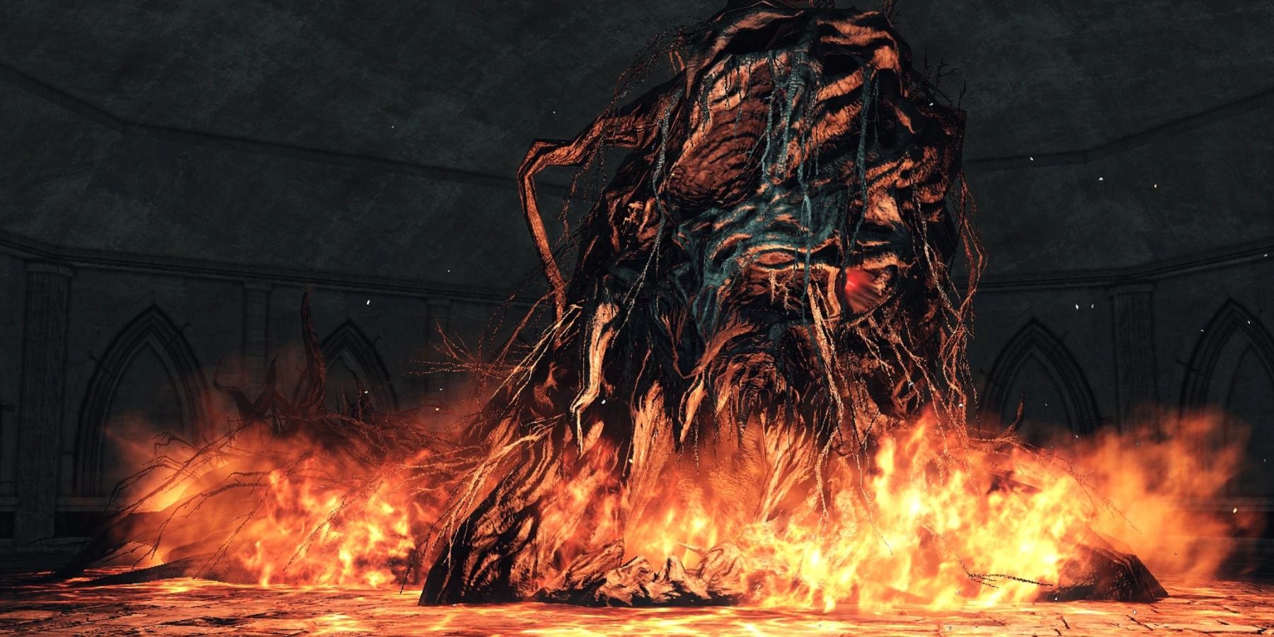Dark Souls 2 Aldia surrounded by fire