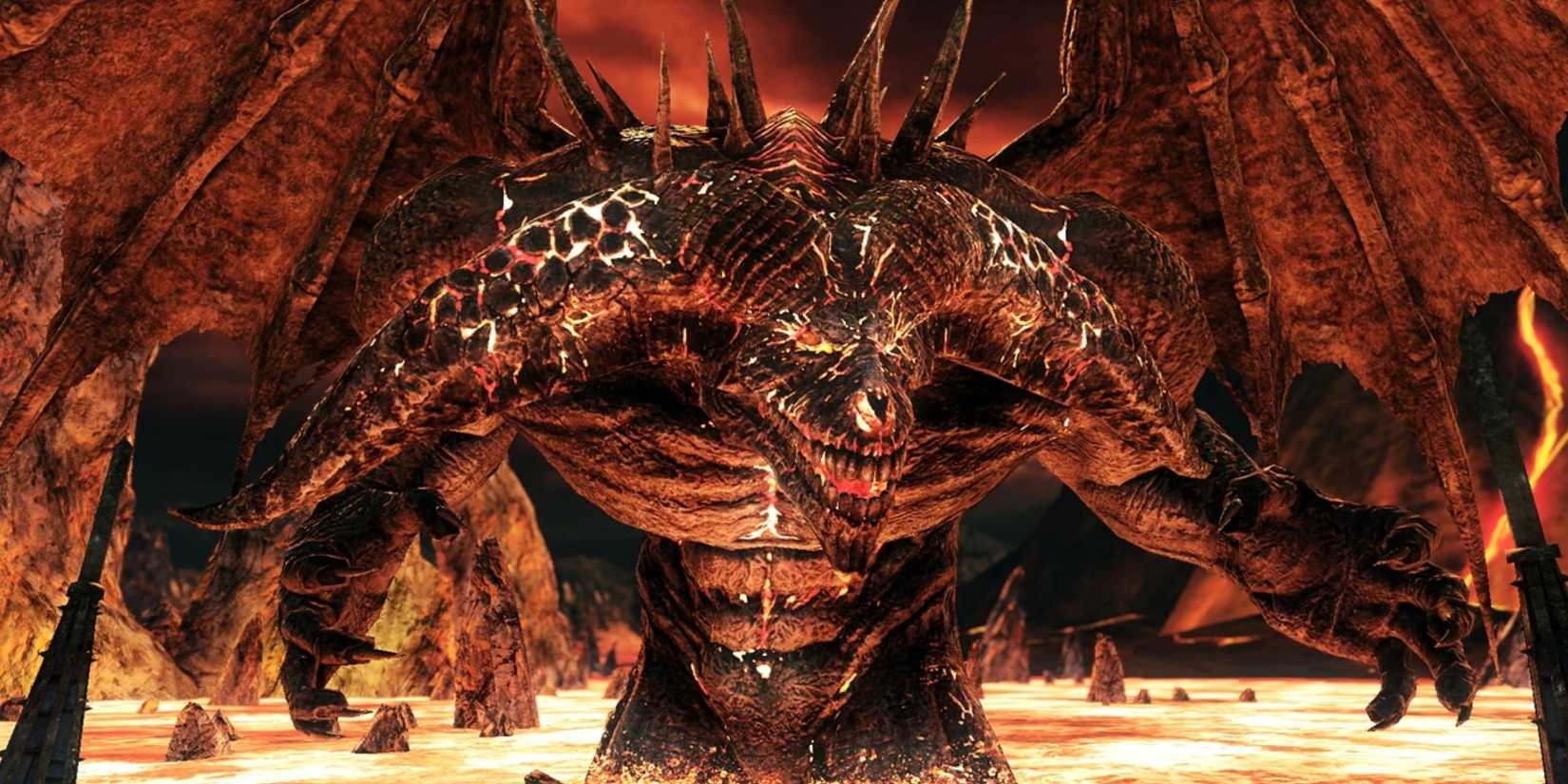 Dark Souls 2 Old Iron King standing in lava