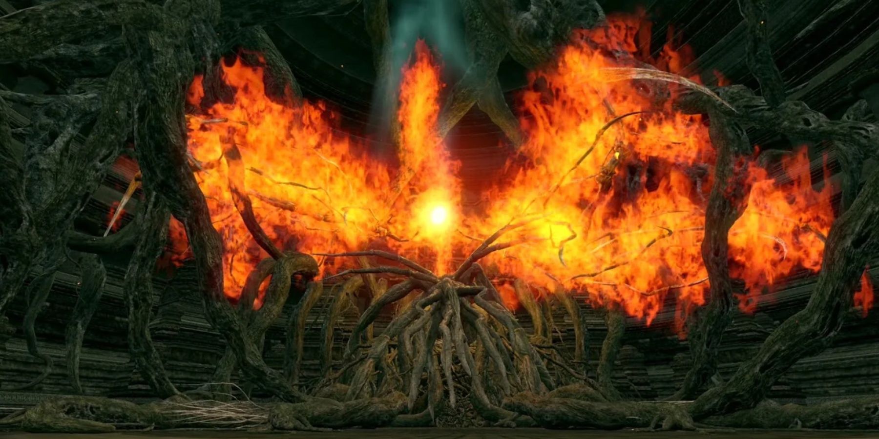 Dark Souls Bed of Chaos fire sprouting from the wooden body