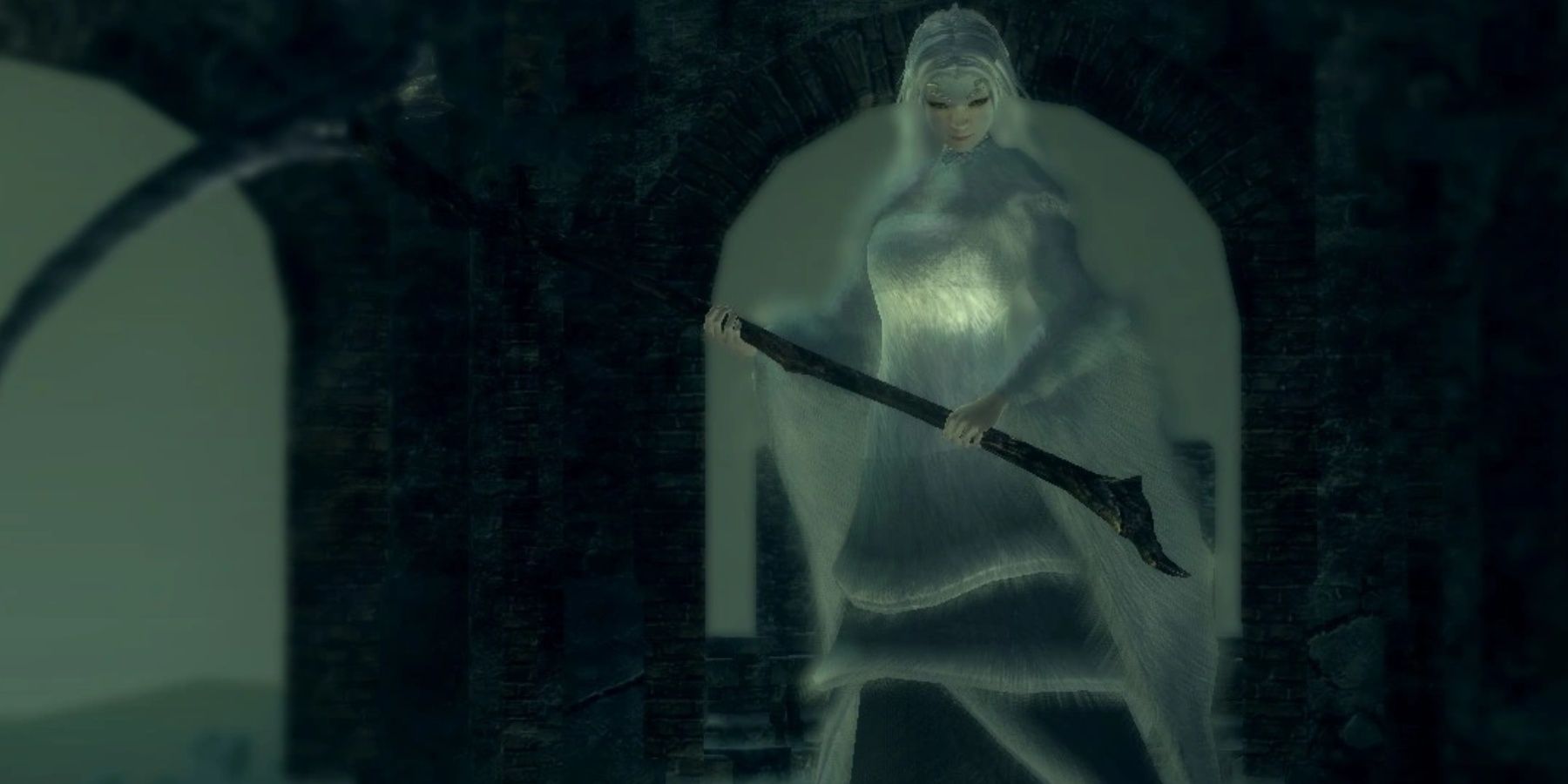 Dark Souls Priscilla holding her scythe 