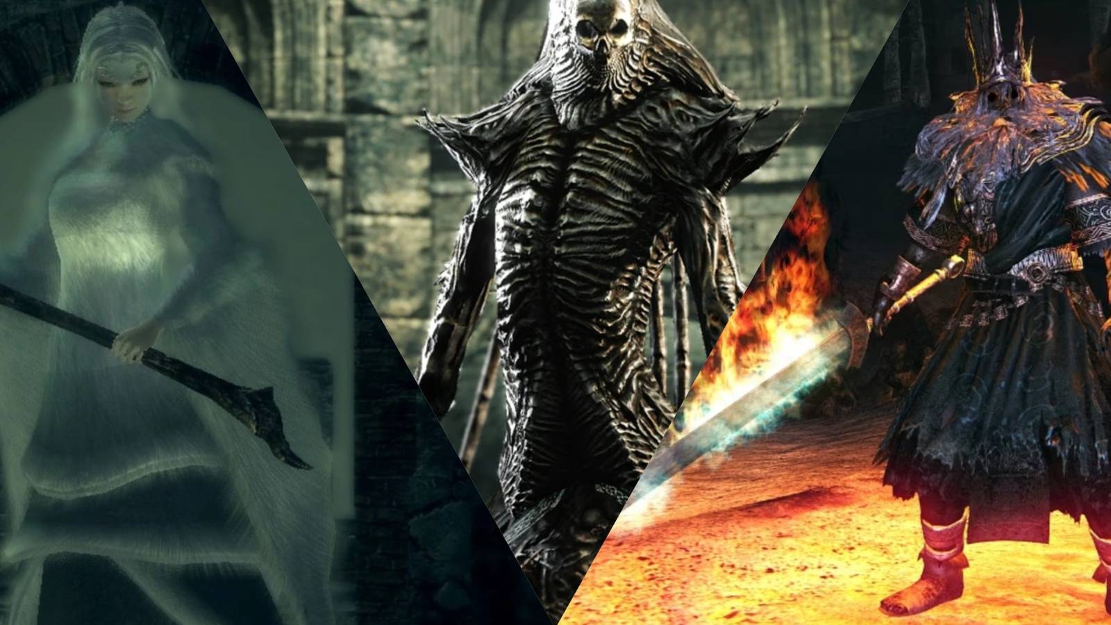 Dark Souls collages featuring Priscilla, Nashandra, and Gwyn