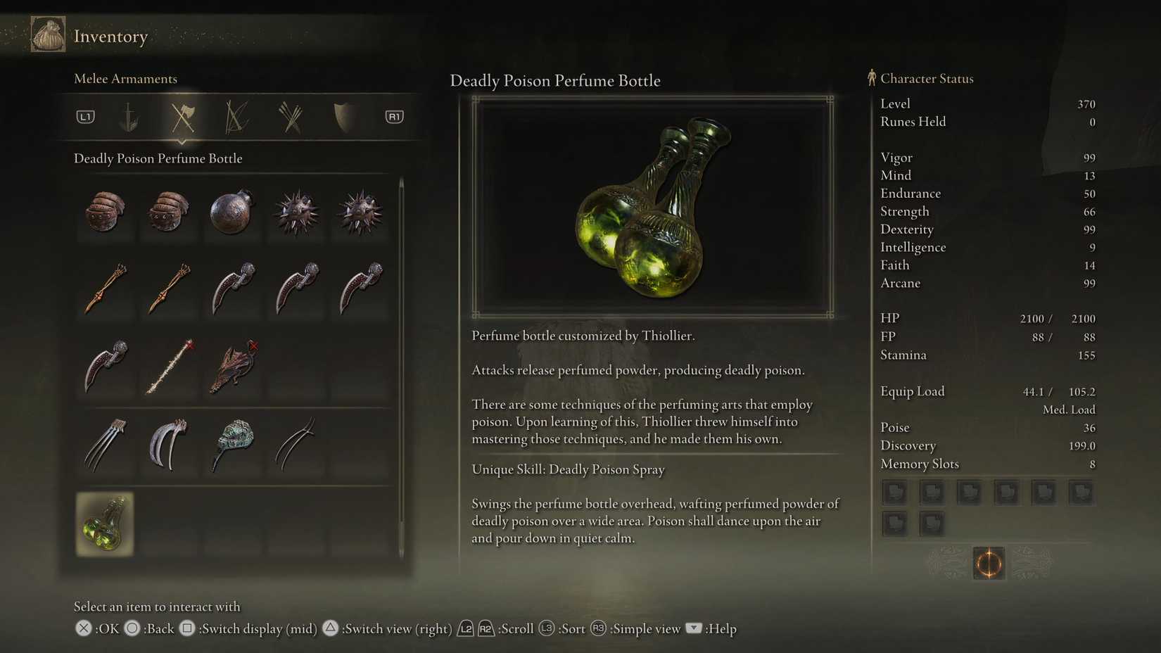 The Deadly Poison Perfume Bottle item screen in Elden Ring: Shadow of the Erdtree.