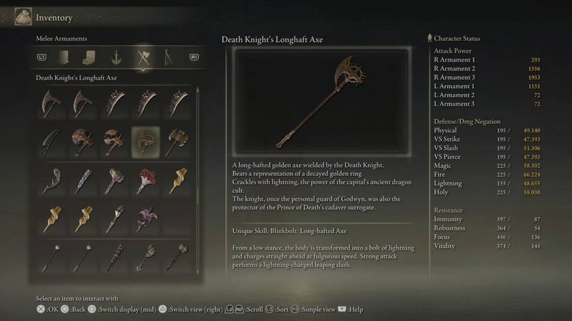 Death Knight's Longshaft Axe Overview Stat Requirements, Effects, & Skill