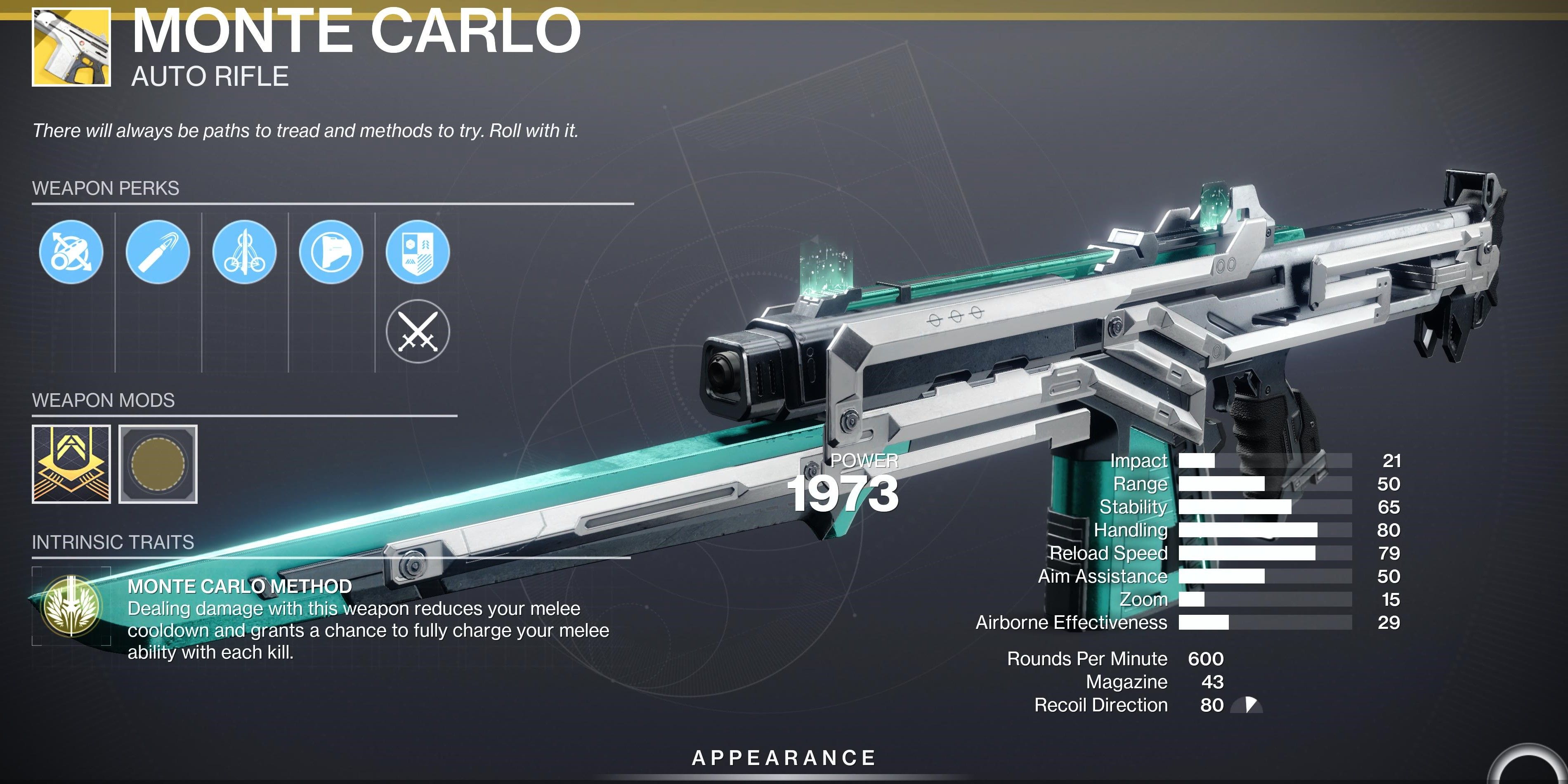 destiny 2 prismatic weapon pairing monte carlo with ornament applied