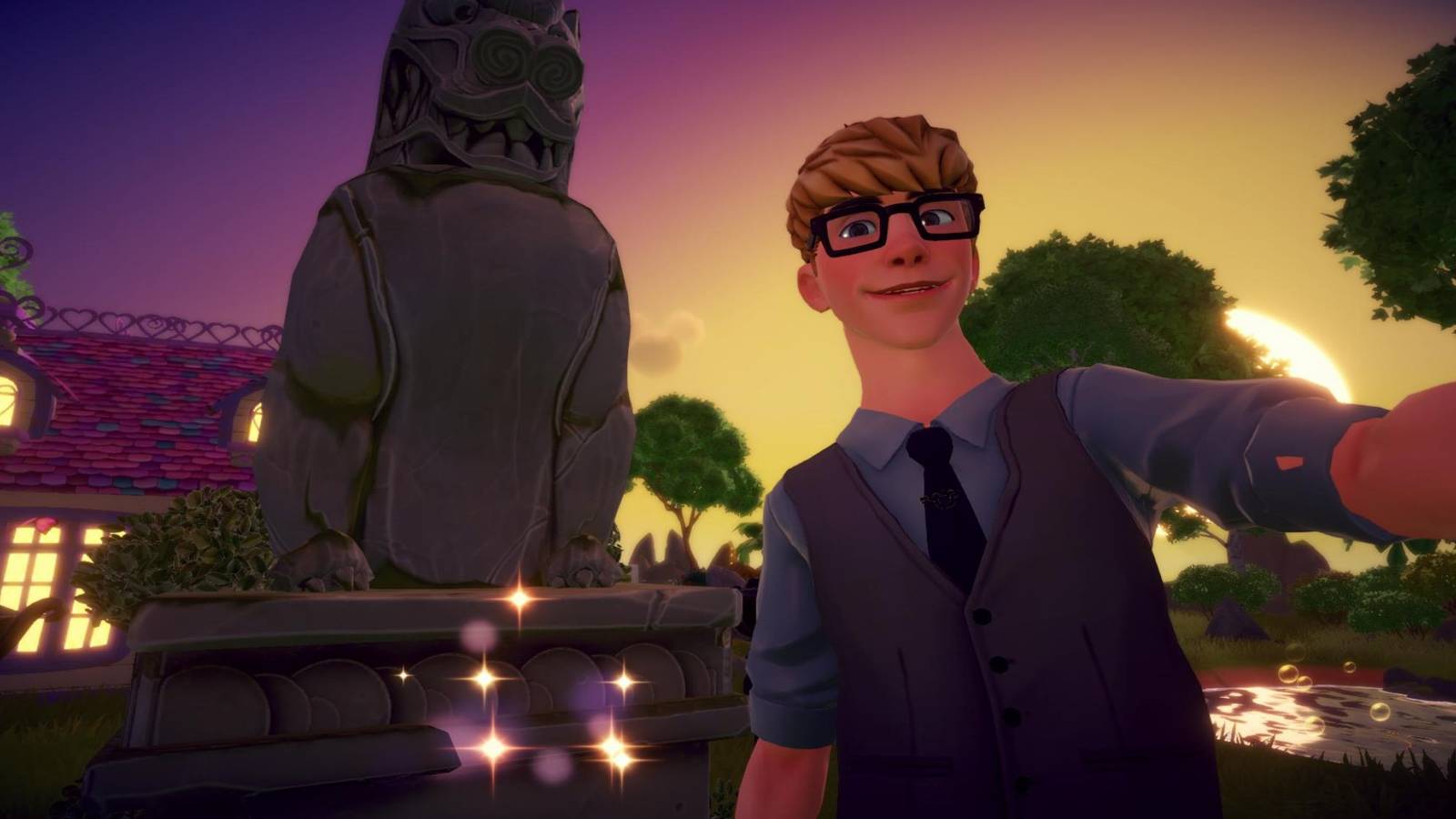 disney dreamlight valley a reminder in stone selfie with the statue