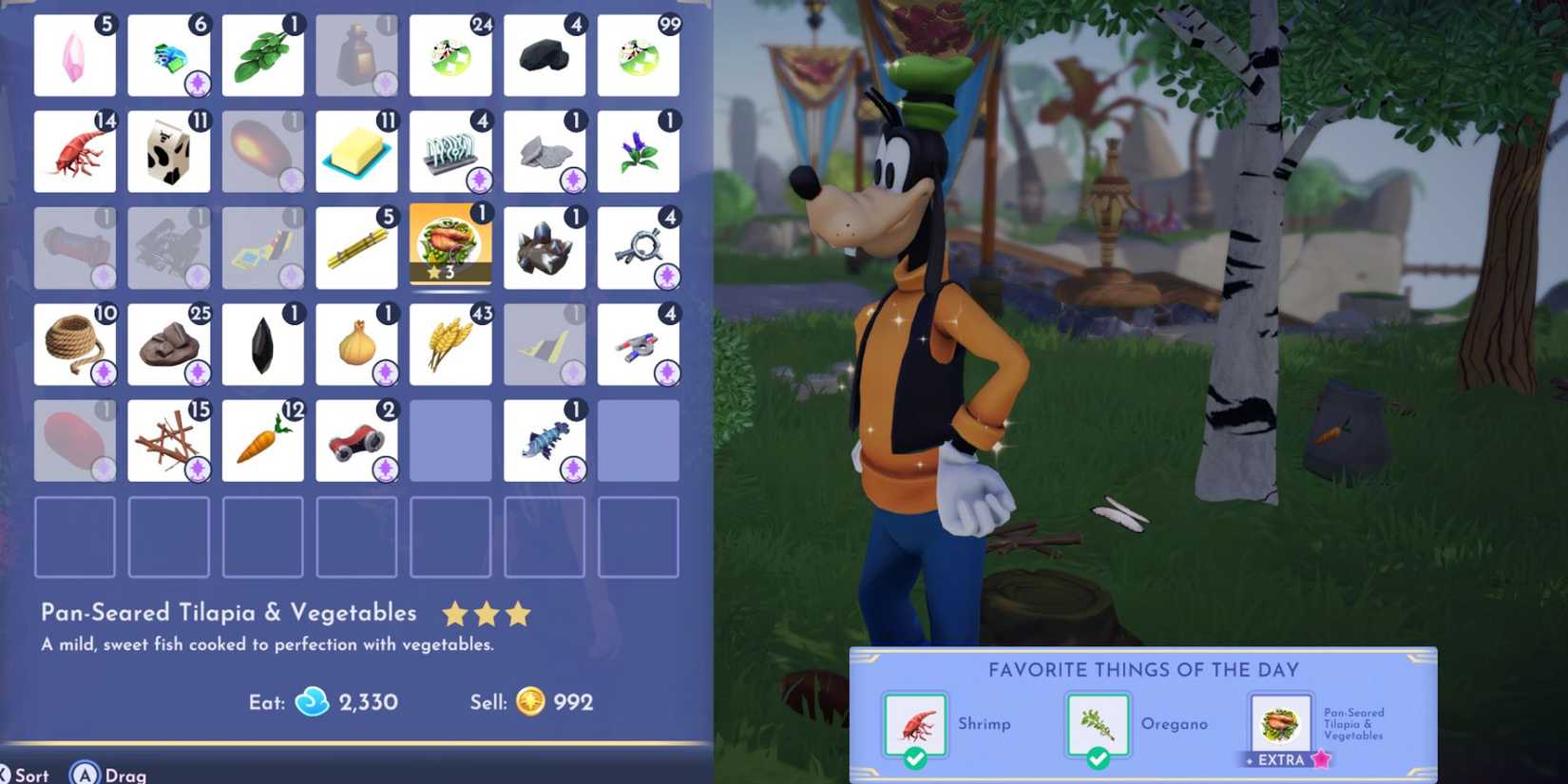 Disney Dreamlight Valley Goofy favorite things